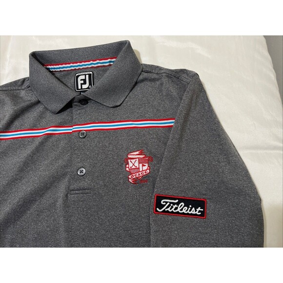 FootJoy Titleist Patch Golf Polo Gray Red Stripe Stretch Mens M Performance - Picture 1 of 16